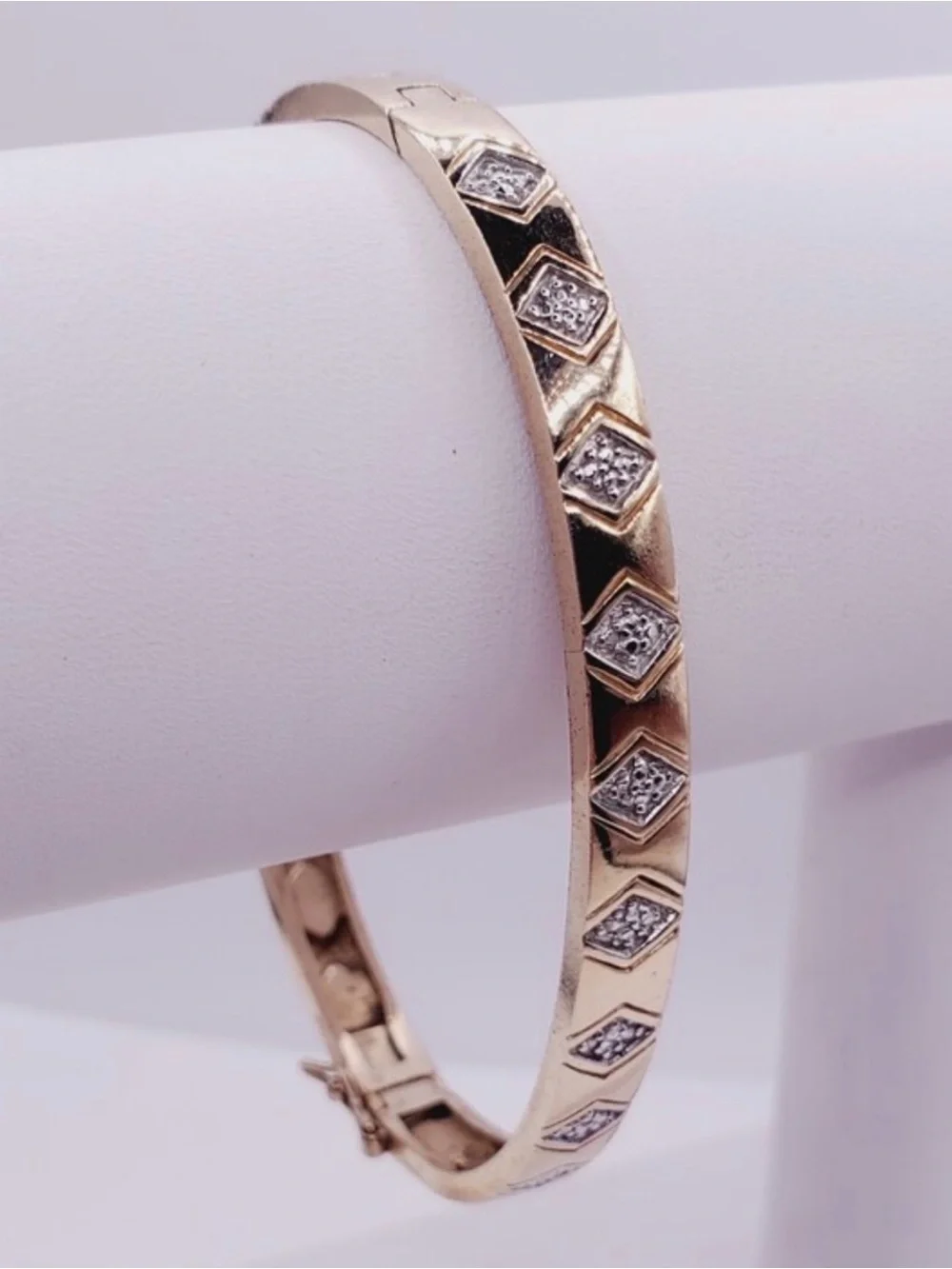 Diamond Pave accent yellow gold over 925 sterling silver hinged bracelet